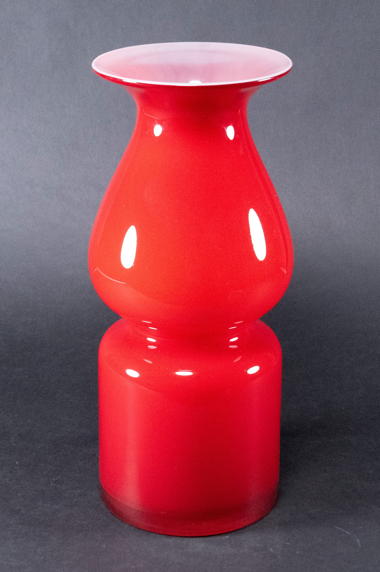 Per Lutken (Danish 1916-1998) Holmegaard Art Glass Vase Mid-Century: Per Lutken ( Danish 1916 - 1998 ) for Holmegaard Glassworks Mid Century Modern Modernist Moma Carnaby Art Glass Vase circa 1960's Austria mouth blown art glass baluster form flared rim red cased glass