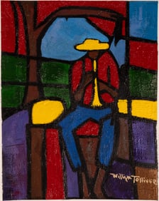 William Tolliver (America 1951-2000) "The Horn Player" Oil On Arches Paper Signed