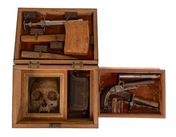 19th C Vampire Kit Tools For Hunting & Killing w/ Real Human Vampire Skull