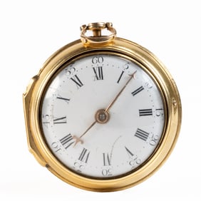 18th c Philip Livingston Personal 22K Gold Fusee Verge Colonial Pocket Watch w/ Pair Case