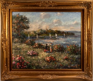 K Yunia (South Korea b.1972-) Impressionist Waterscape Oil On Canvas Signed