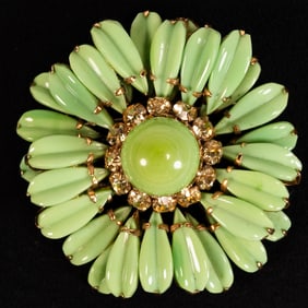 Vintage Schreiner NY Lime Green Floral Brooch