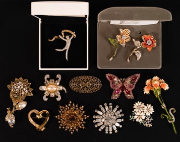 Designer Brooch Collection Valentino Weiss Miriam Haskell Bob Mackie Oscar De La Renta Nolan Miller