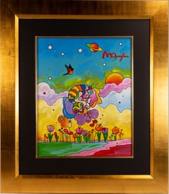 Peter Max ( German American 1937-) "Cosmic Series: Flowers And Robin Bird Ver II" Original Mixed