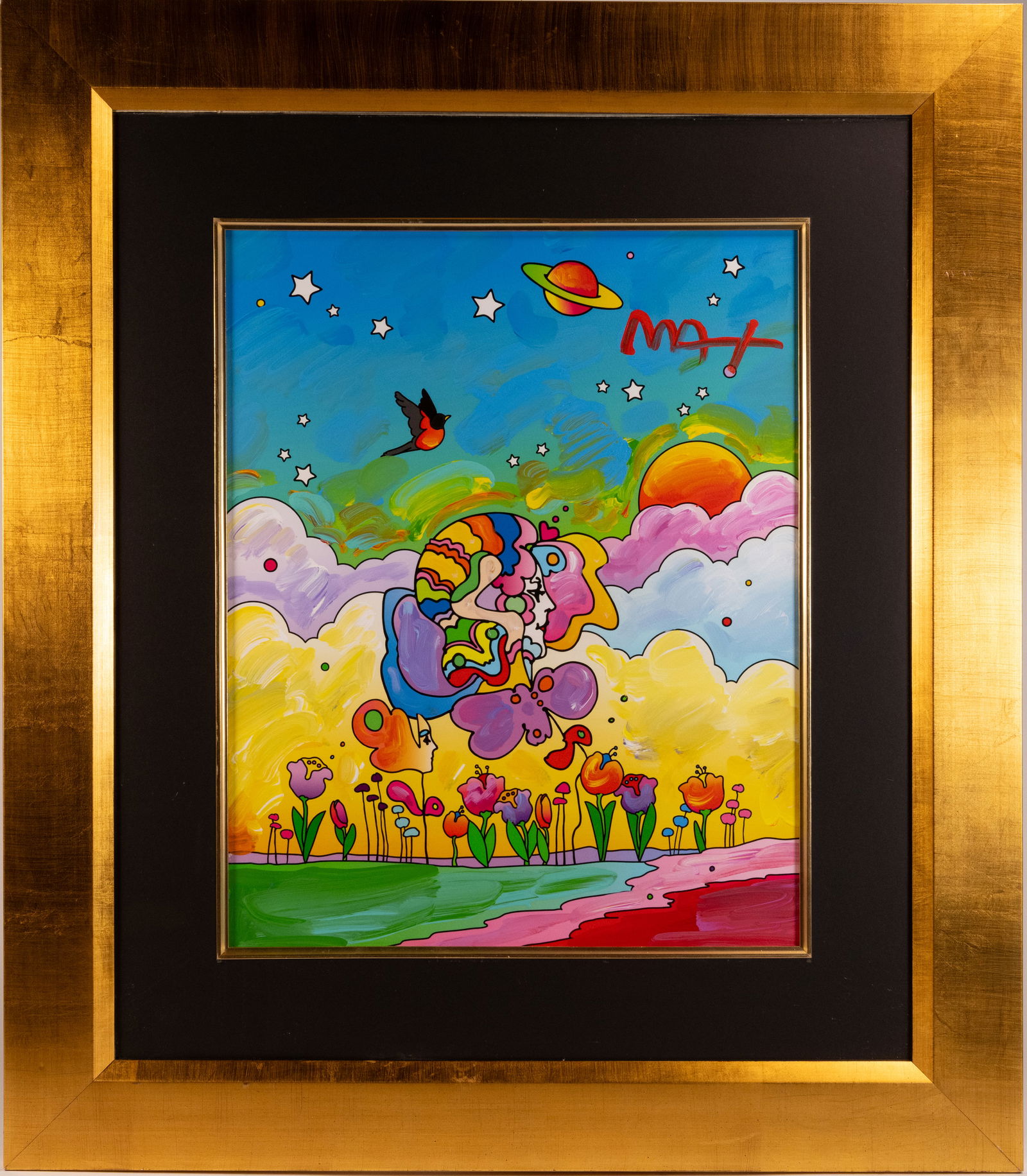 Peter Max ( German American 1937-) "Cosmic Series: Flowers And Robin Bird Ver II" Original Mixed (1 of 6)