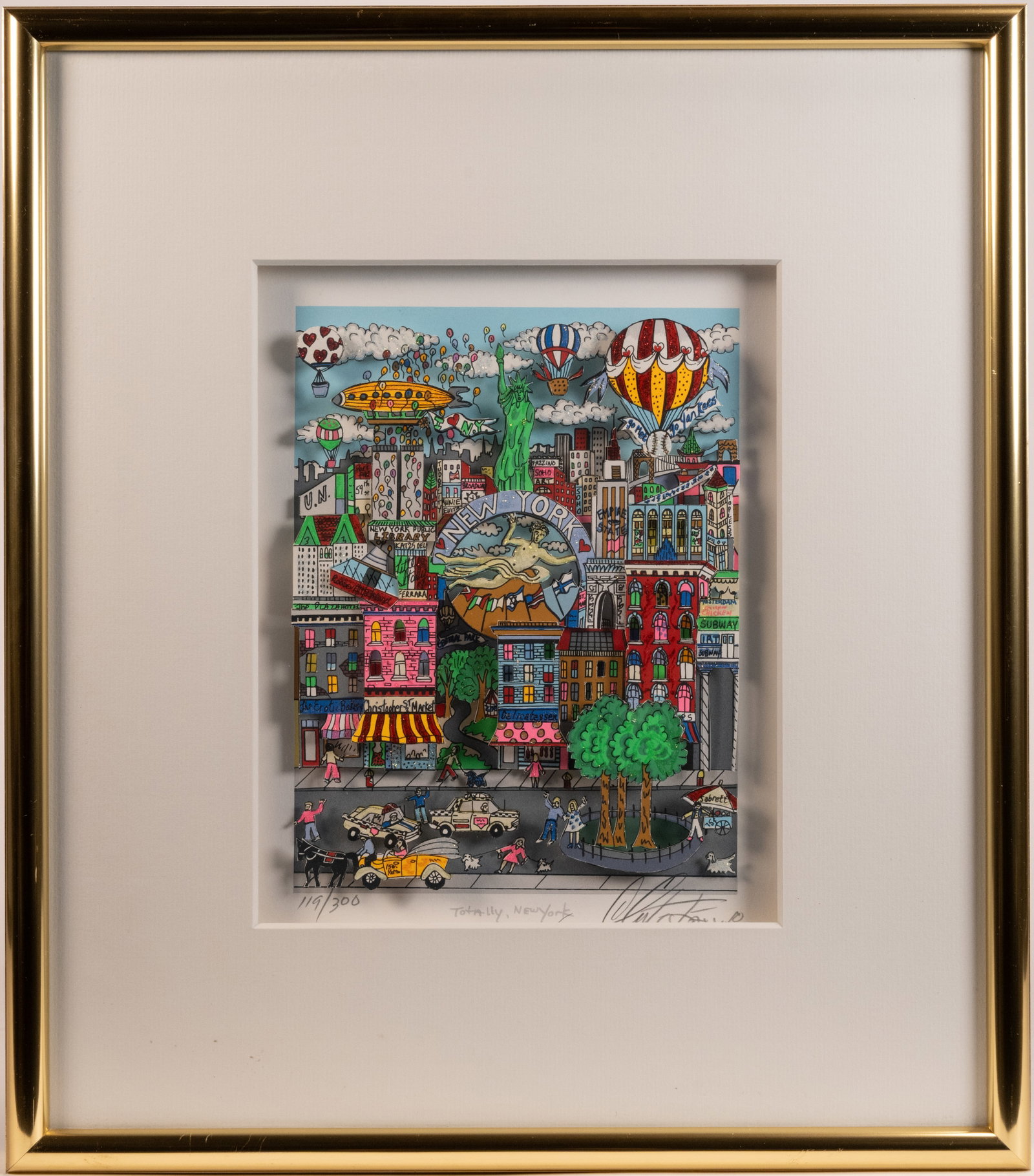 Charles Fazzino (American 1955-) "Totally New York" 3D Silkscreen Seigraph: Charles Fazzino (American 1955-) "Totally New York" 3-D Pop Art Seigraph Limited Edition Pop Art Silkscreen Seigraph Construction on Museum Board with Certificate of Authenticity Date of Release 1995 