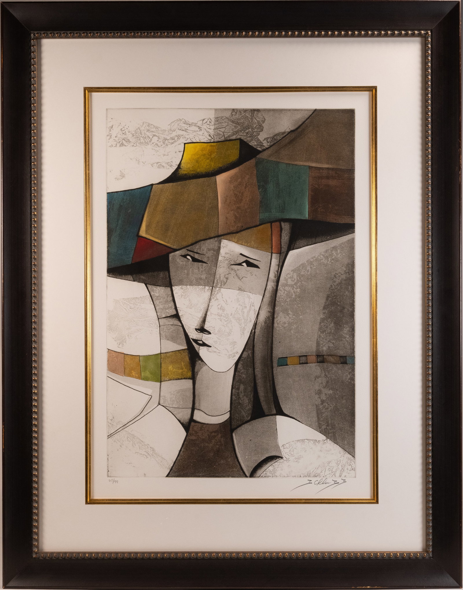 David Schluss ( Israel American 1943-) "Caelo" Etching & 2nd Autographed Scene Hand Painted In Verso (1 of 5)