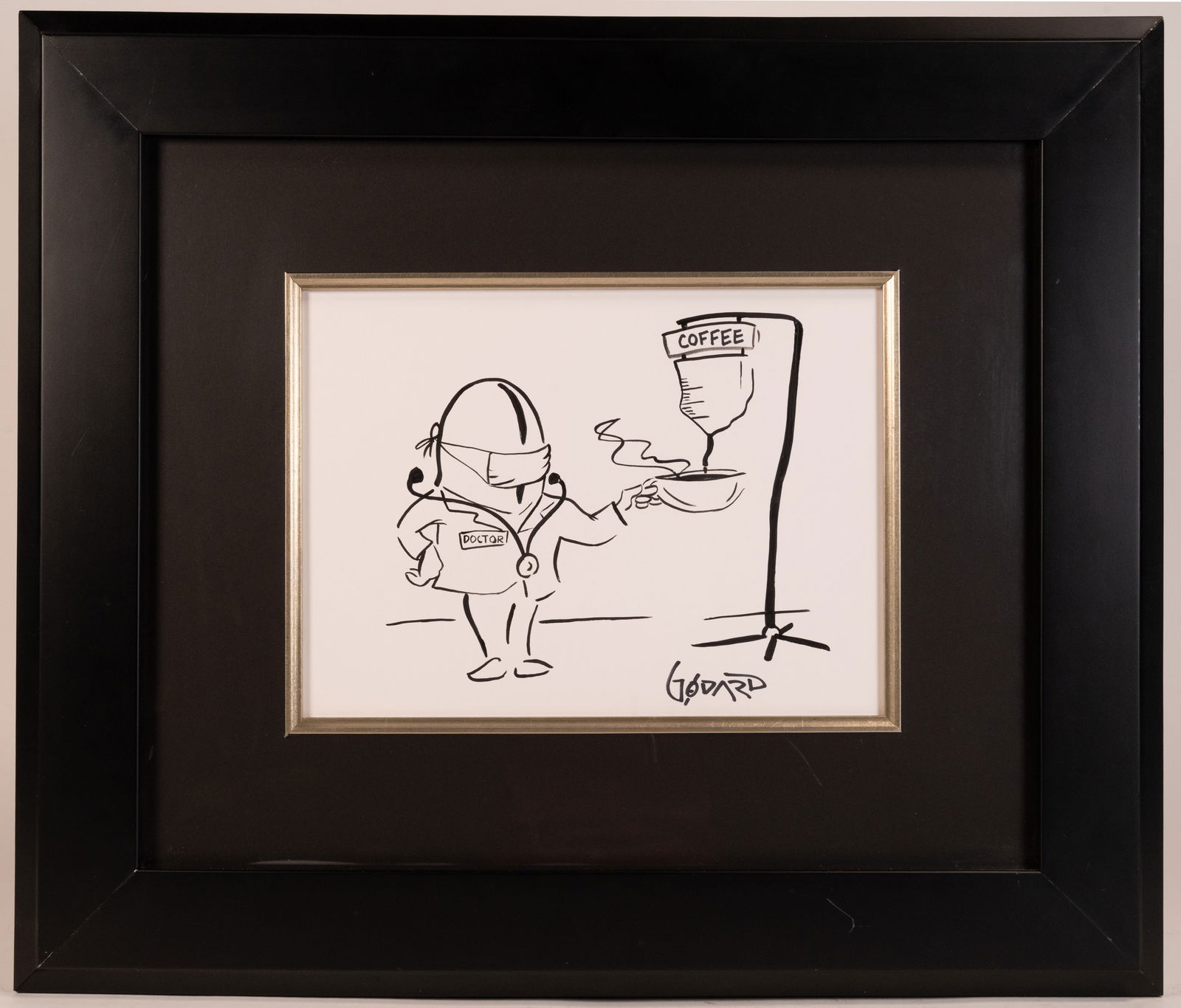 Michael Godard ( American 1958-) "Dr Bean With Coffe" Acrylic Painting On Paper Signed & Autographed (1 of 8)