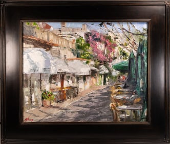 Elena Bond ( Russia1965-) "Shop Keepers Morning" Oil on Canvas Signed & Autographed In Verso