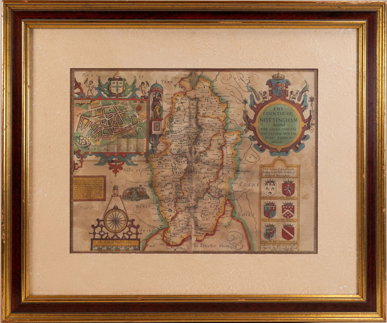 17th c. Dated 1610 English Map of Nottingham by Cartographer John Speed (1 of 4)