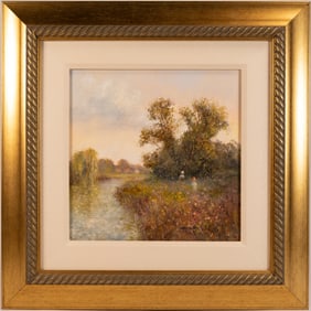 Colin Maxwell Parsons ( England 1936-) "Willow On River Bank" Oil on Canvas Signed & Autographed