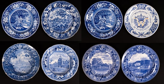Historical Blue Transferware Ceramic Wall Charger Collection Group Lot