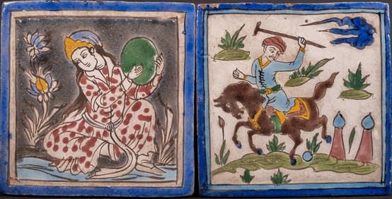 Pair of Persian Middle Eastern Pottery Tiles