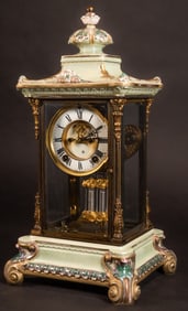 Ansonia Porcelain Regulator Bronze Clock w/ Mercury Pemdelum