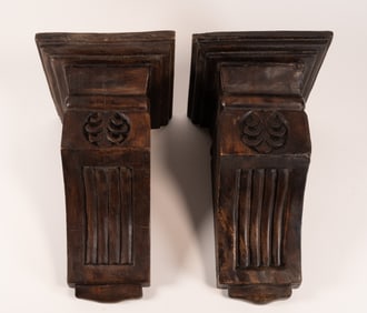 Large Neoclassical Architectural Wooden Carved Bracket Pair