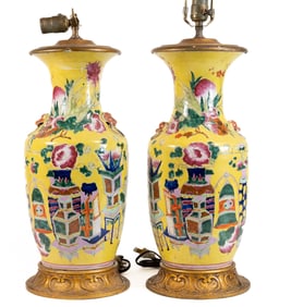 Chinese Porcelain Baluster Porcelain Vase Mounted as Lamp Pair