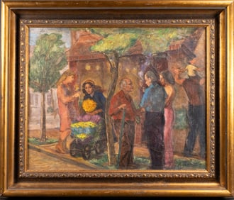 Lionel Reiss ( America Austria 1894- 1988) Street Scene Oil On Canvas