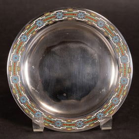 19th c. Sazikov Russian Champleve Enameled 940 Sterling Silver Plate