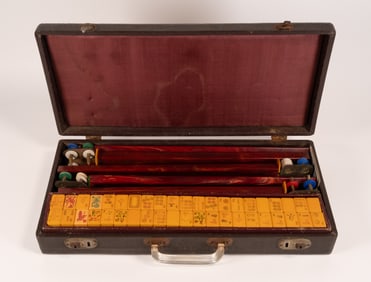 Chinese Mahjong Game Set Butterscotch Yolk Amber Bakelite Tiles Early 20th C