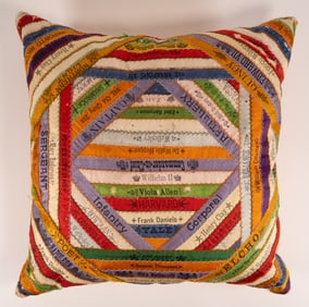 19th c. Handcrafted Silk Cigar Band Pillow