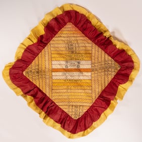 19th c Handcrafted Silk Cigar Ribbon Pillow Sham