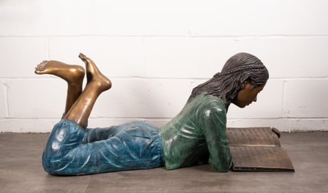 Bronze Sculpture Girl Reading a Book
