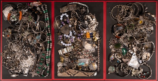 Vintage Unsearched Sterling Silver Jewelry Collection Aprox 5000 Grams