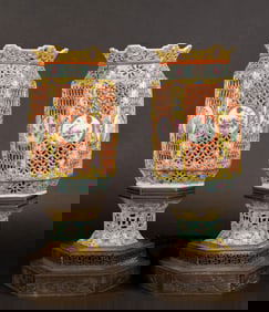 Chinese Reticulated Wedding Lantern Table Lamp Pair