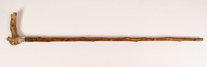 19th C Chinese Carved Bone Sterling Silver Cane