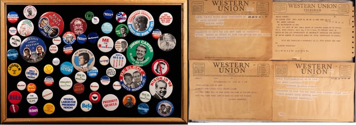 Vintage Political Button & Eleanor Roosevelt Telegraph Collection Group Lot