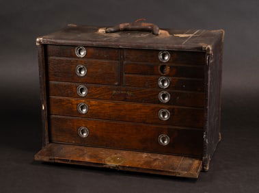 Union Steel Machinist Chest Antique Oak Toolbox w/ Tools