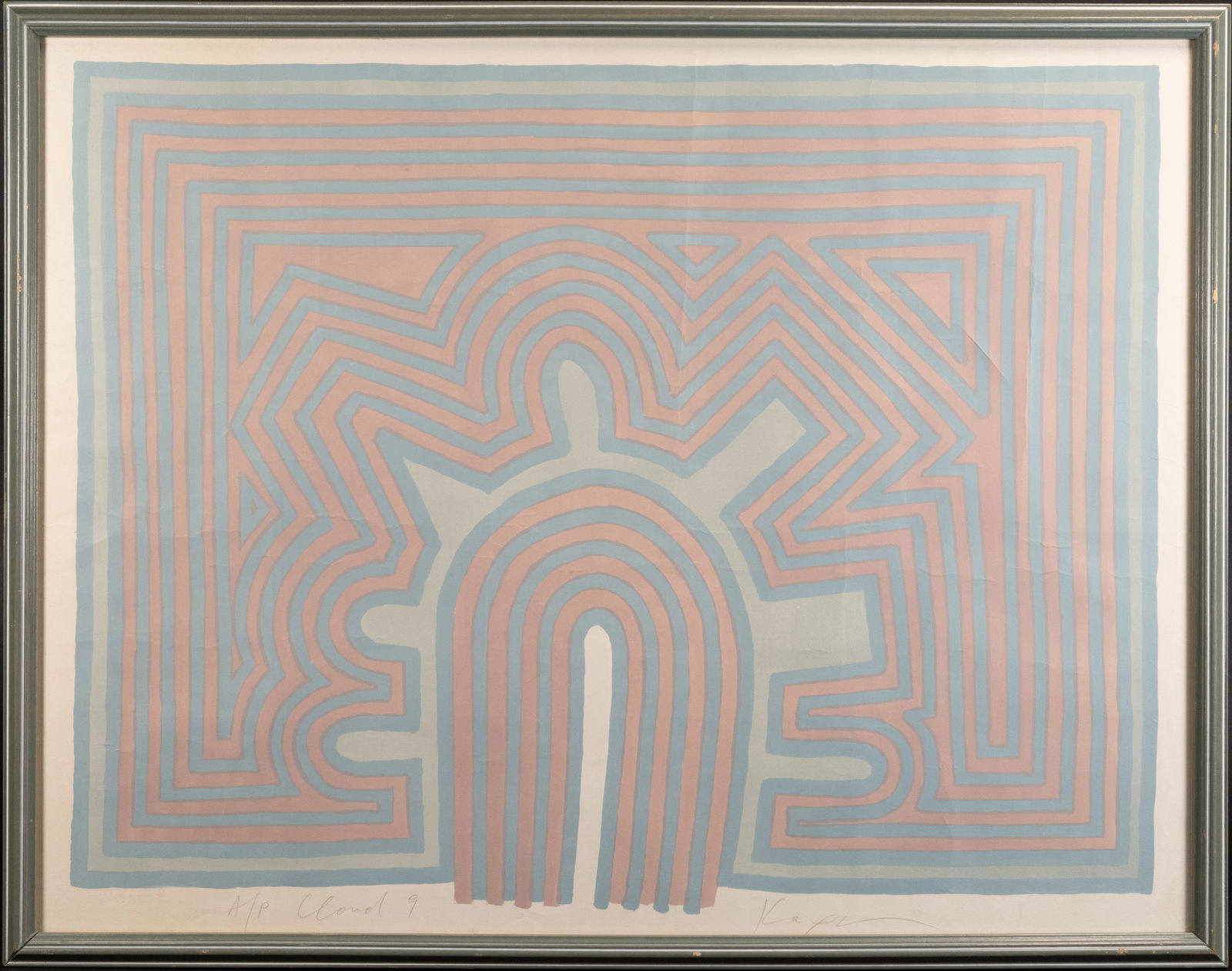 Keith Haring AP Lithograph "Cloud 9" Pop Art: Keith Haring Style Pop Art Lithograph Artist Aroof Signed in Pencil to Lower Bottom: "A/P Cloud 9" Graffiti Style Art Framed Under Plexi Glass Approx: Art: 26 1/2"L 20 5/8"H Frame: 28 1/4"L 22 1/4"H I