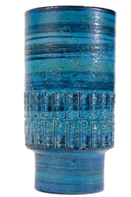 Aldo Londi ( Italy 1901-2003) For Bittosi Rimini Blue Glazed Ceramic Vase