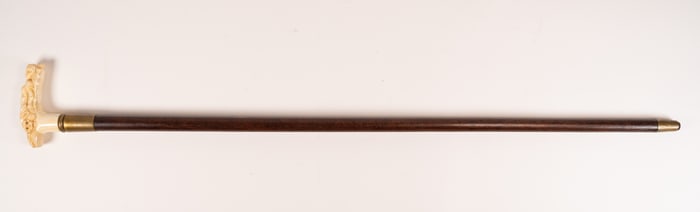 19th C Chinese Carved Bone Or Coral Sculptural Doctor's Cane