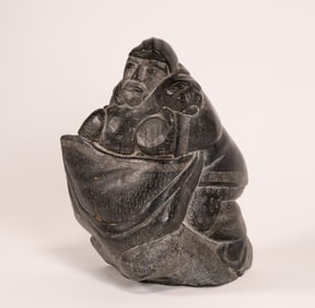 Large Inuit Eskimo Carved Soapstone Sculpture Hunter With Seal