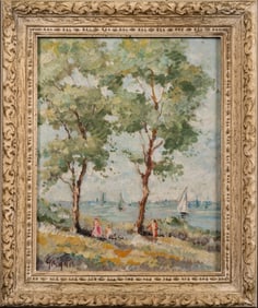 Ota Grigar ( Czech 1910-1968) Coastal Scene with Sailboats Oil