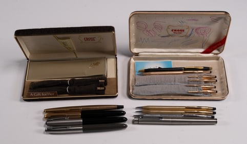 14k Gold Large Parker Sheaffer Cross Fountain Pen & Pencil Lot