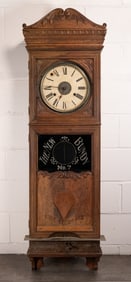 19th C Bundy Mfg Co Time Recorder "The New Bundy No7" Oak Wood Wall Clock