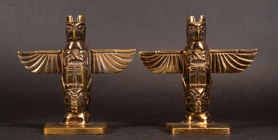 First Nations Native American Bronze Totem Pole Bookends