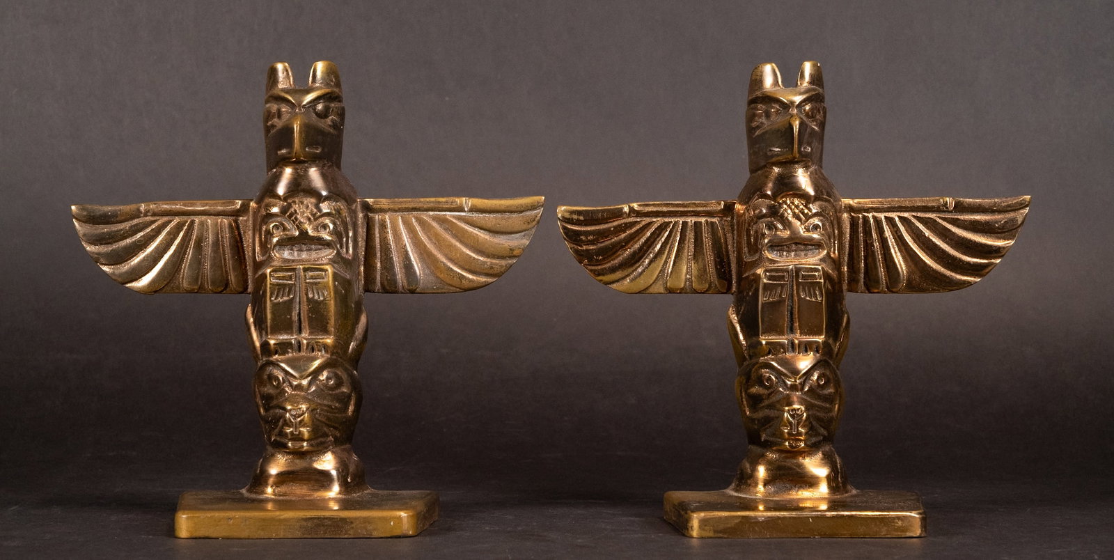 First Nations Native American Bronze Totem Pole Bookends (1 of 9)