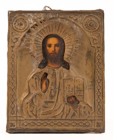 19th C Ukrainian Russian Jesus Christ Pantocrator Icon