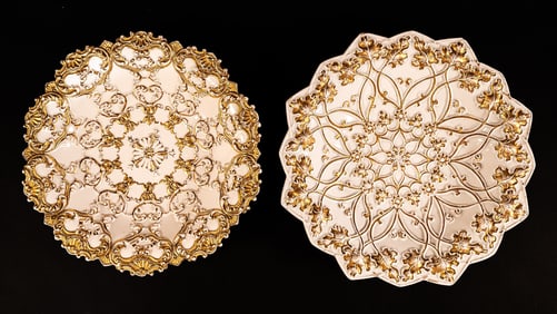 Meissen German Porcelain Gilt Floral Center Bowl 2Pcs