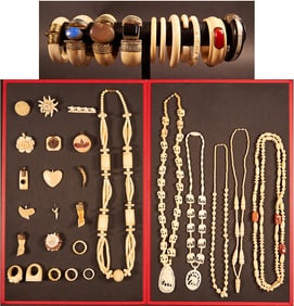 Carved Bone Coral Jewelry Collection Bangles Necklaces Etc