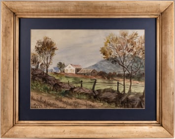 Marie Hull (American 1890-1980) Village Landscape Watercolor On Paper Signed