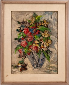 Manoucher Yektai (American/Iranian 1921-2019) Flower Vase Oil On Canvas On Board 1961 Signed