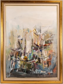 Harbor Boat Abstract Oil On Canvas Composition