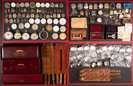 Retired Watchmaker Assorted Collection Movements Watches Pocket Watches Parts Etc