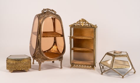18th-19th C French Ormolu Beveled Jewelry Casket Box Collection 4Pcs