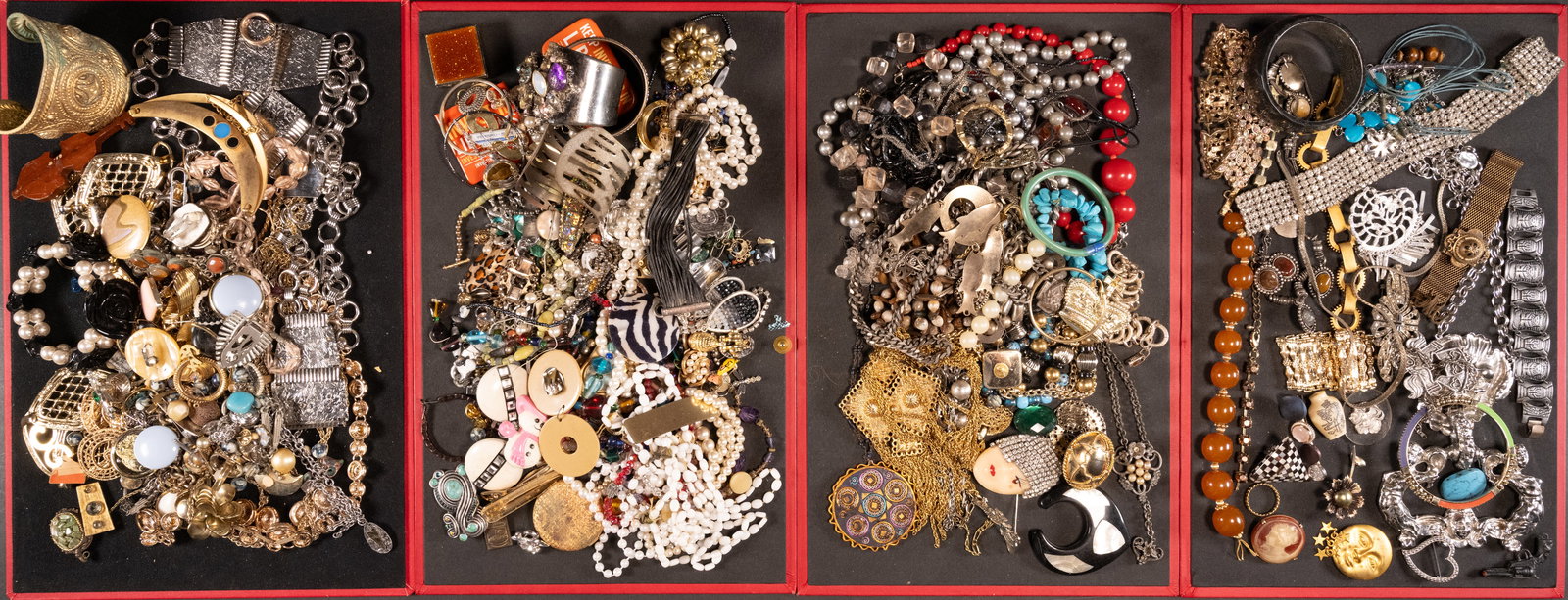 Large Unsearched Costume Jewelry Lot: Large Costume Jewelry Unsearched Lot May Comprising Necklaces Bracelets Bangles Rings Pins Brooches Earrings Cufflinks Women's Costume etc Some Items May Need Repair While Some Will Not We Cannot Answ