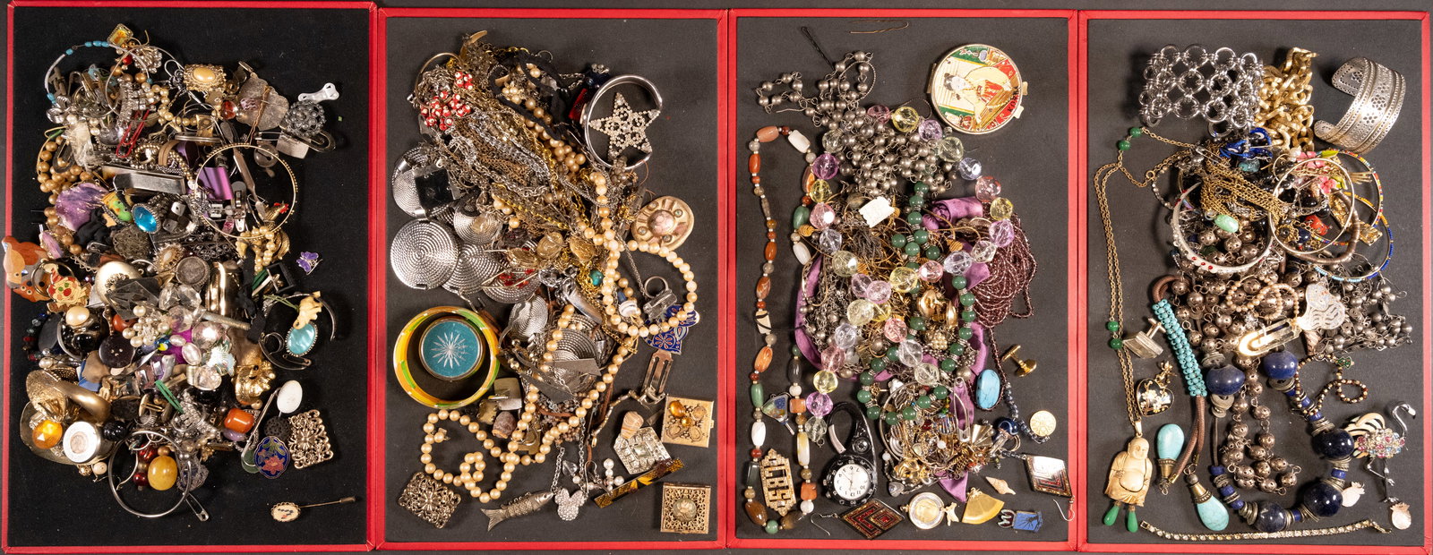 Large Unsearched Costume Jewelry Lot: Large Costume Jewelry Unsearched Lot May Comprising Necklaces Bracelets Bangles Rings Pins Brooches Earrings Cufflinks Women's Costume etc Some Items May Need Repair While Some Will Not We Cannot Answ
